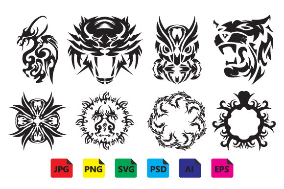 Set of Animals Tribal Tattoo Design Review for Real Projects